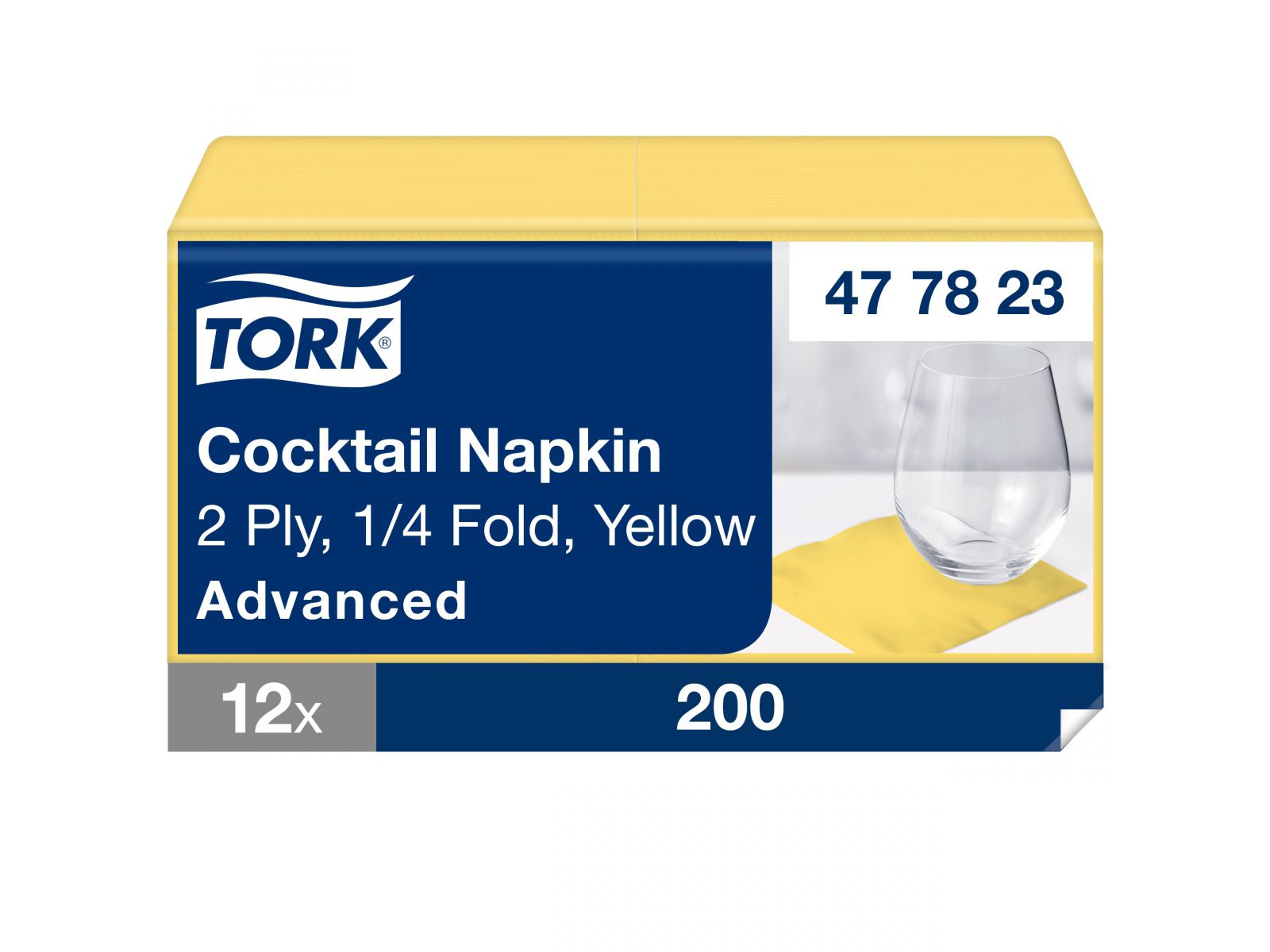 Serwetki Tork 24x24 477823 Ż&oacute;łta Karton 2400 serwetek (12 x 200) Składana 1/4